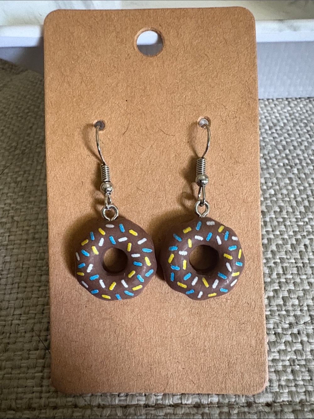 Chocolate Donut Sprinkle Dangle Earrings - Brown